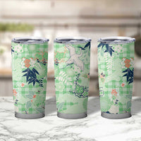 Green Palaka Crane and Flowers Tumbler Cup Japan Heritage Spirit LT9 - Polynesian Pride
