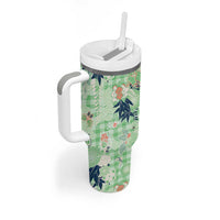 Green Palaka Crane and Flowers Tumbler With Handle Japan Heritage Spirit LT9 - Polynesian Pride