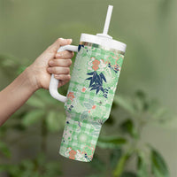 Green Palaka Crane and Flowers Tumbler With Handle Japan Heritage Spirit LT9 - Polynesian Pride