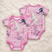 Pink Palaka Crane and Flowers Baby Onesie Japan Heritage Spirit LT9 - Polynesian Pride