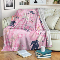 Pink Palaka Crane and Flowers Blanket Japan Heritage Spirit LT9 Pink - Polynesian Pride