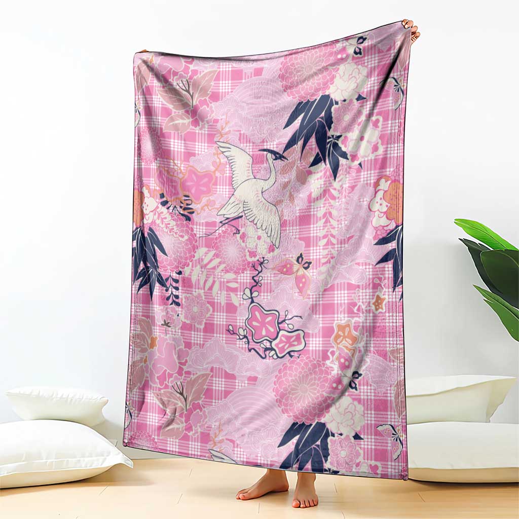 Pink Palaka Crane and Flowers Blanket Japan Heritage Spirit LT9 - Polynesian Pride