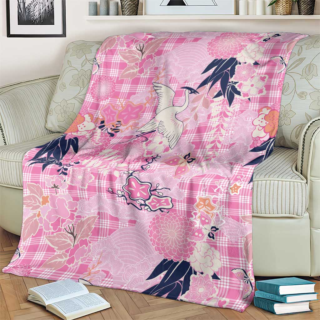 Pink Palaka Crane and Flowers Blanket Japan Heritage Spirit LT9 - Polynesian Pride