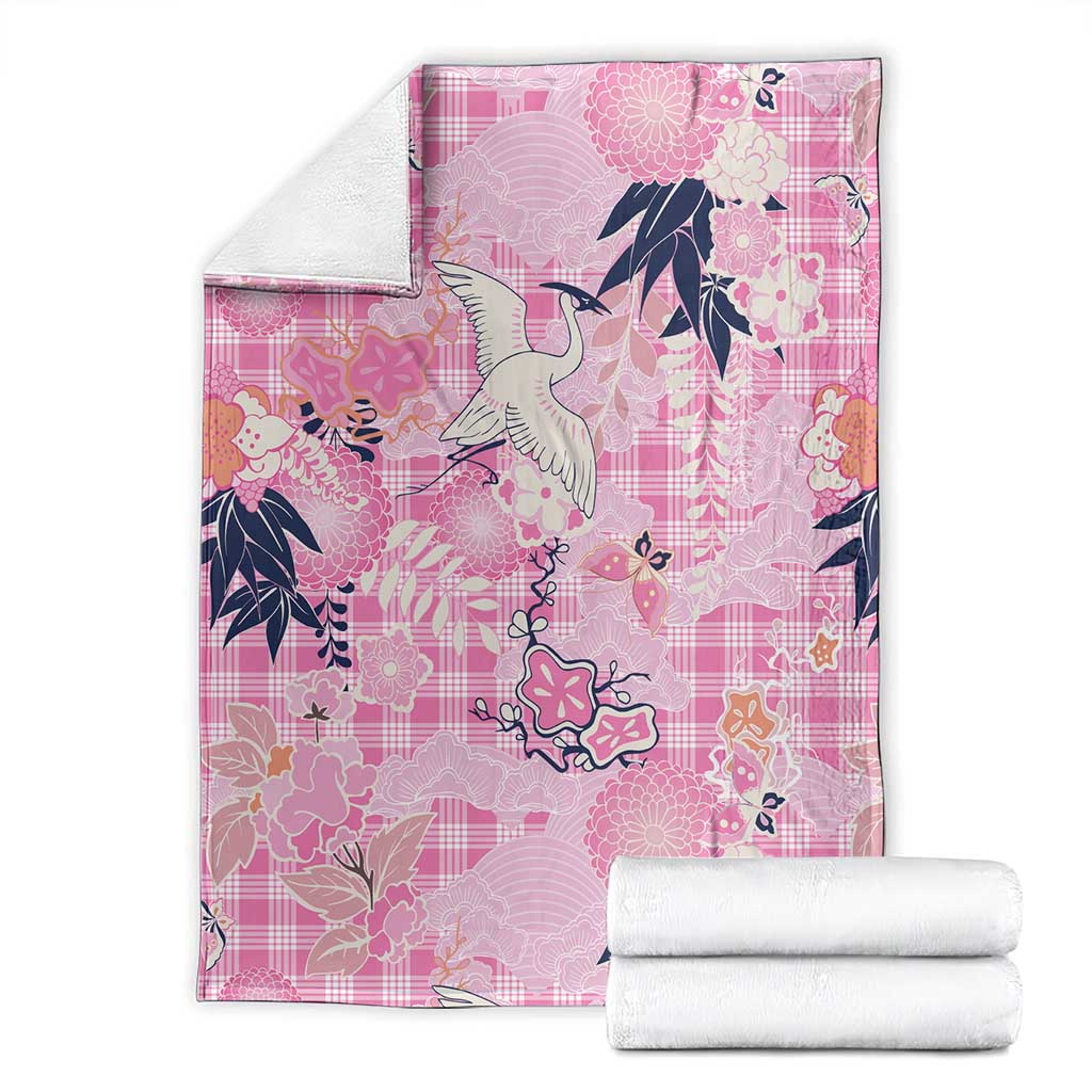 Pink Palaka Crane and Flowers Blanket Japan Heritage Spirit LT9 - Polynesian Pride