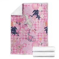 Pink Palaka Crane and Flowers Blanket Japan Heritage Spirit LT9 - Polynesian Pride