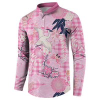 Pink Palaka Crane and Flowers Button Sweatshirt Japan Heritage Spirit LT9 - Polynesian Pride