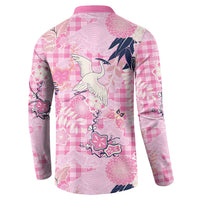 Pink Palaka Crane and Flowers Button Sweatshirt Japan Heritage Spirit LT9 - Polynesian Pride