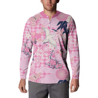 Pink Palaka Crane and Flowers Button Sweatshirt Japan Heritage Spirit LT9 - Polynesian Pride