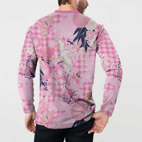 Pink Palaka Crane and Flowers Button Sweatshirt Japan Heritage Spirit LT9 - Polynesian Pride
