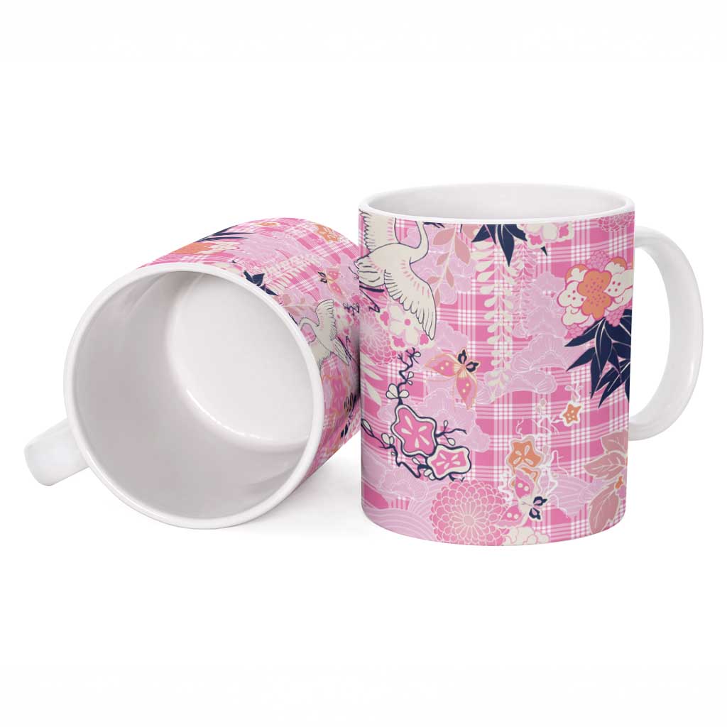 Pink Palaka Crane and Flowers Ceramic Mug Japan Heritage Spirit LT9 - Polynesian Pride