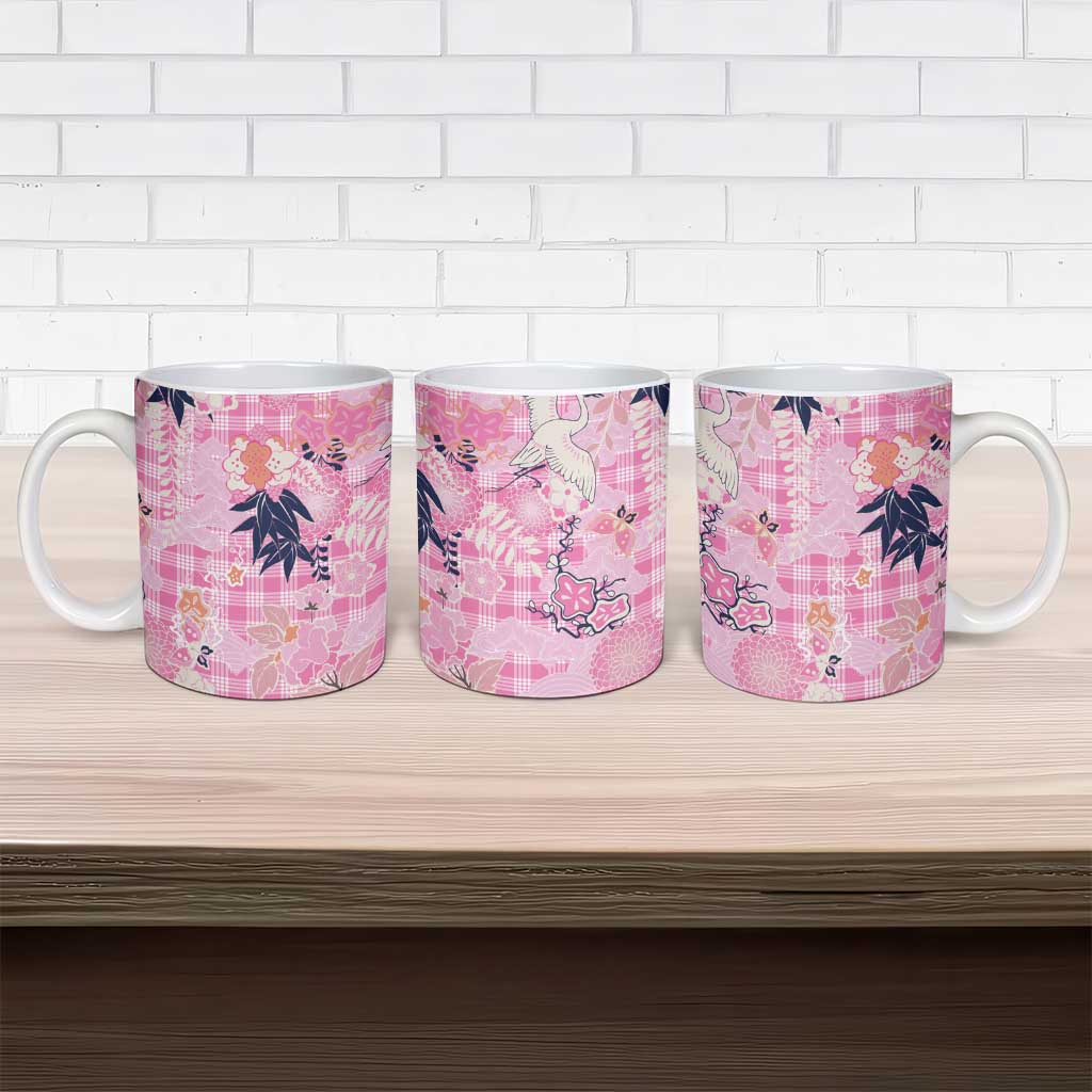 Pink Palaka Crane and Flowers Ceramic Mug Japan Heritage Spirit LT9 - Polynesian Pride