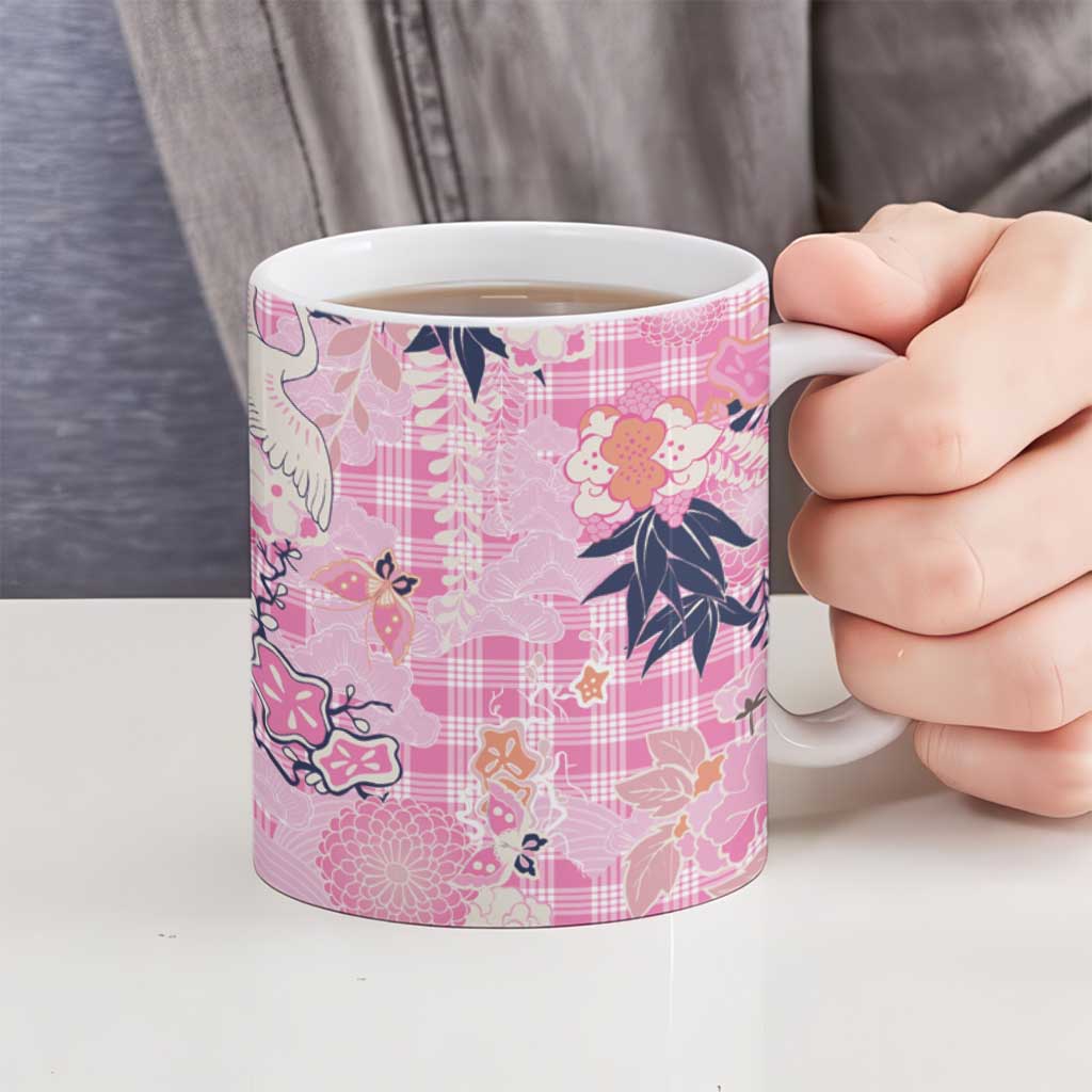 Pink Palaka Crane and Flowers Ceramic Mug Japan Heritage Spirit LT9 - Polynesian Pride