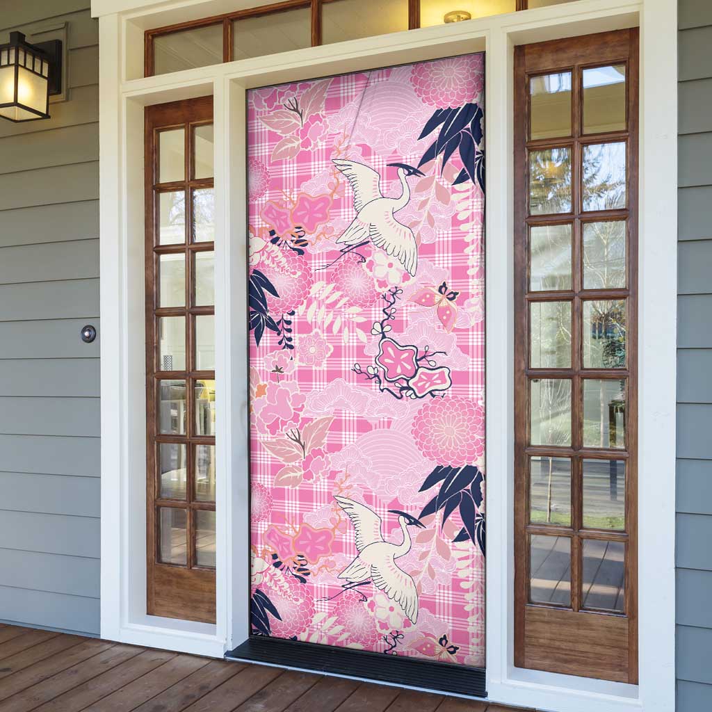 Pink Palaka Crane and Flowers Door Cover Japan Heritage Spirit LT9 - Polynesian Pride