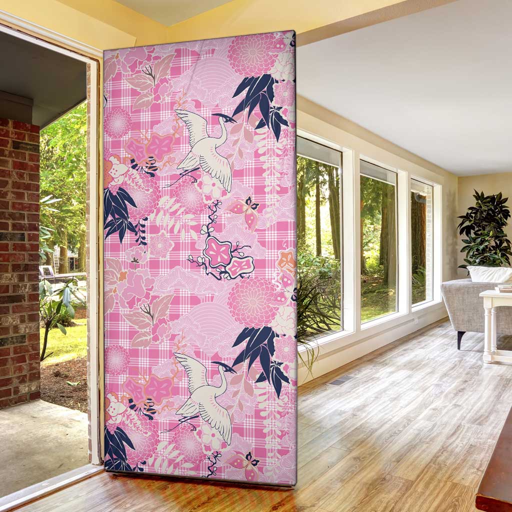 Pink Palaka Crane and Flowers Door Cover Japan Heritage Spirit LT9 - Polynesian Pride