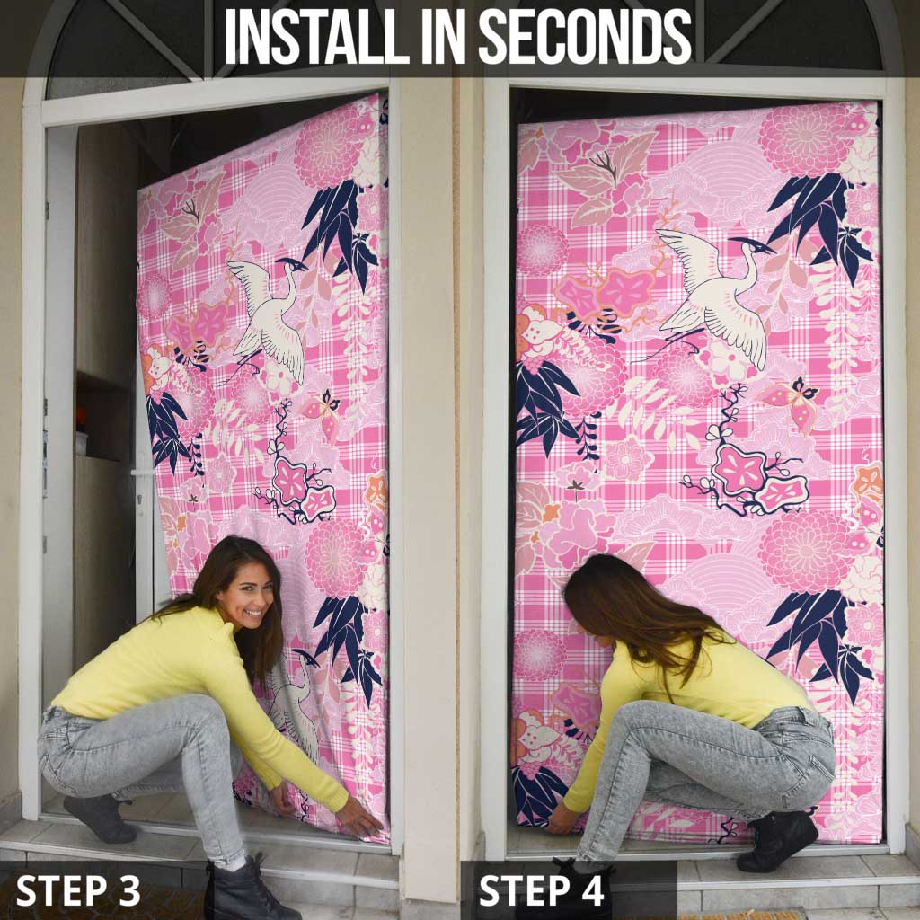 Pink Palaka Crane and Flowers Door Cover Japan Heritage Spirit LT9 - Polynesian Pride