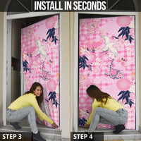 Pink Palaka Crane and Flowers Door Cover Japan Heritage Spirit LT9 - Polynesian Pride