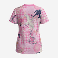 Pink Palaka Crane and Flowers Scrub Top Japan Heritage Spirit LT9 - Polynesian Pride