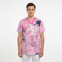 Pink Palaka Crane and Flowers Scrub Top Japan Heritage Spirit LT9 - Polynesian Pride