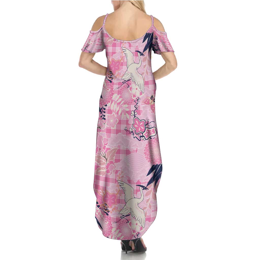 Pink Palaka Crane and Flowers Summer Maxi Dress Japan Heritage Spirit LT9 - Polynesian Pride