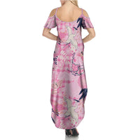 Pink Palaka Crane and Flowers Summer Maxi Dress Japan Heritage Spirit LT9 - Polynesian Pride