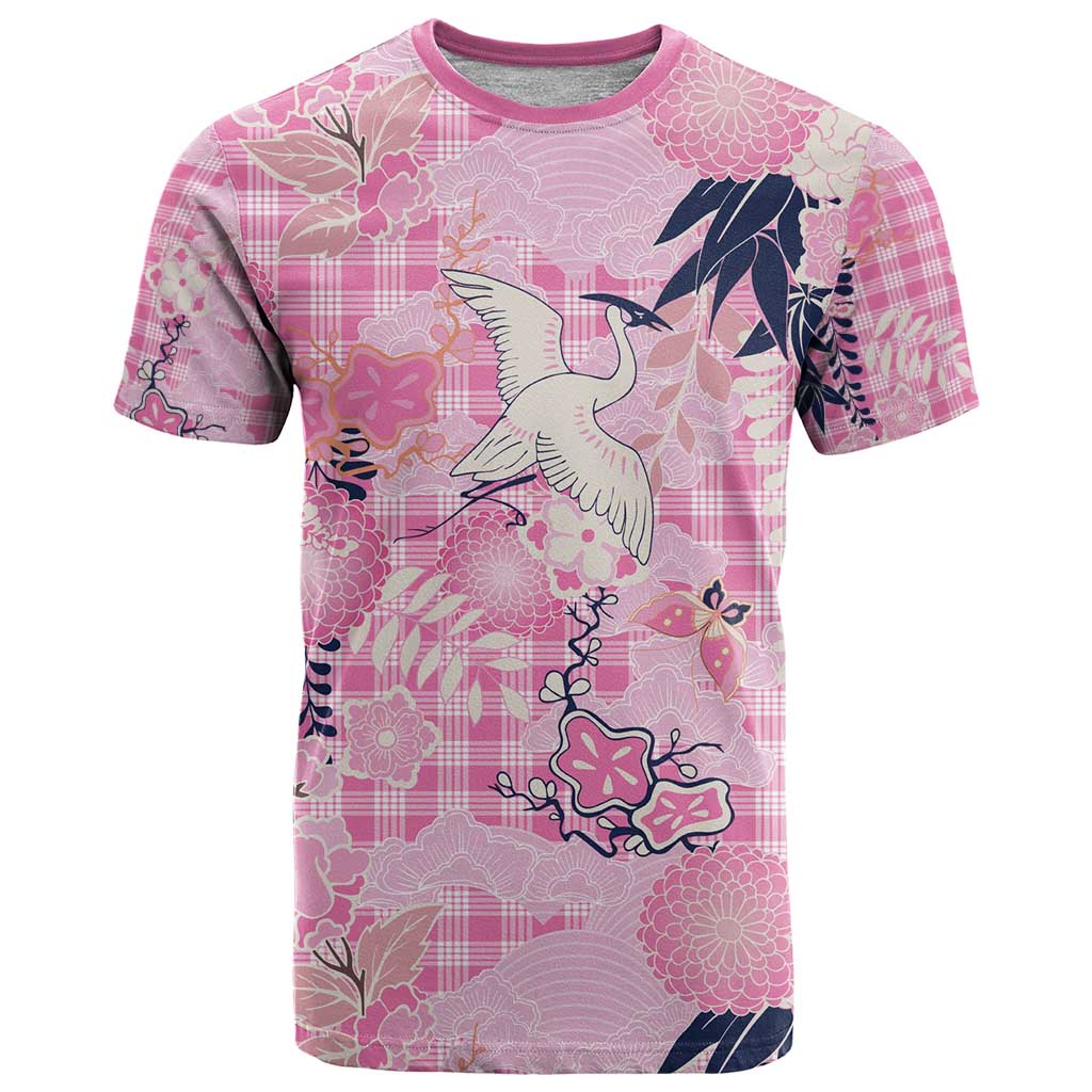 Pink Palaka Crane and Flowers T Shirt Japan Heritage Spirit LT9 Pink - Polynesian Pride