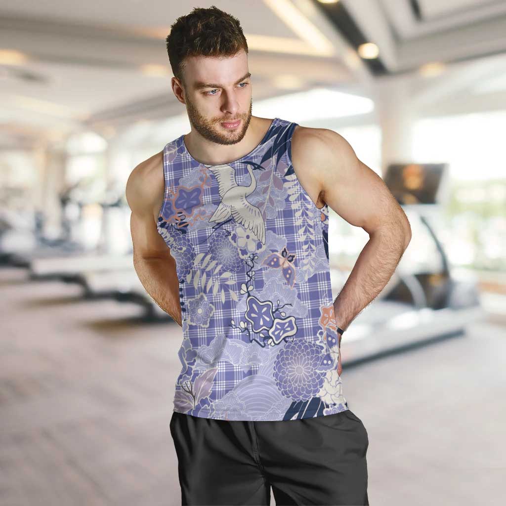 Purple Palaka Crane and Flowers Men Tank Top Japan Heritage Spirit LT9 Purple - Polynesian Pride