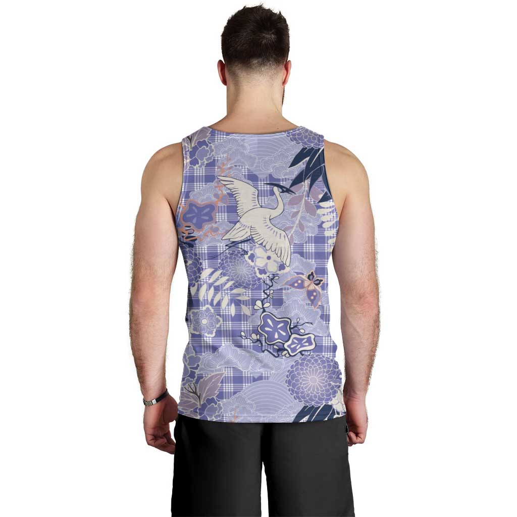 Purple Palaka Crane and Flowers Men Tank Top Japan Heritage Spirit LT9 - Polynesian Pride