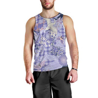Purple Palaka Crane and Flowers Men Tank Top Japan Heritage Spirit LT9 - Polynesian Pride
