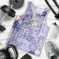 Purple Palaka Crane and Flowers Men Tank Top Japan Heritage Spirit LT9 - Polynesian Pride