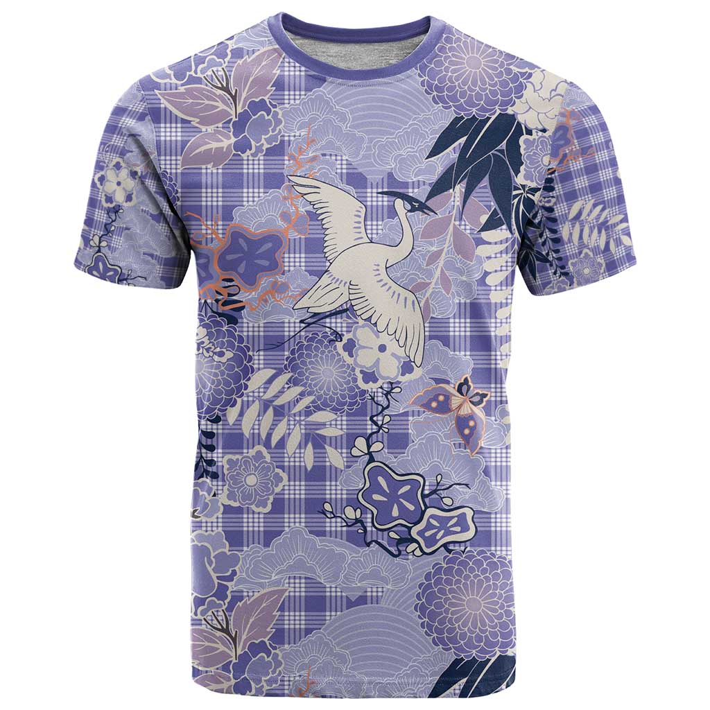 Purple Palaka Crane and Flowers T Shirt Japan Heritage Spirit LT9 Purple - Polynesian Pride