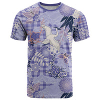 Purple Palaka Crane and Flowers T Shirt Japan Heritage Spirit LT9 Purple - Polynesian Pride