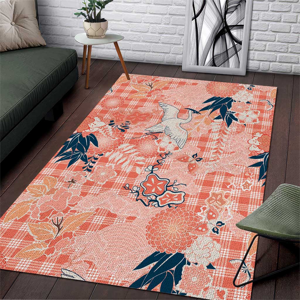 Red Palaka Crane and Flowers Area Rug Japan Heritage Spirit LT9 Red - Polynesian Pride
