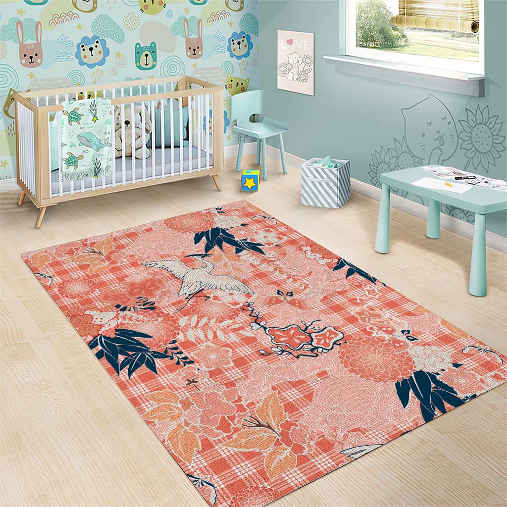 Red Palaka Crane and Flowers Area Rug Japan Heritage Spirit LT9 - Polynesian Pride
