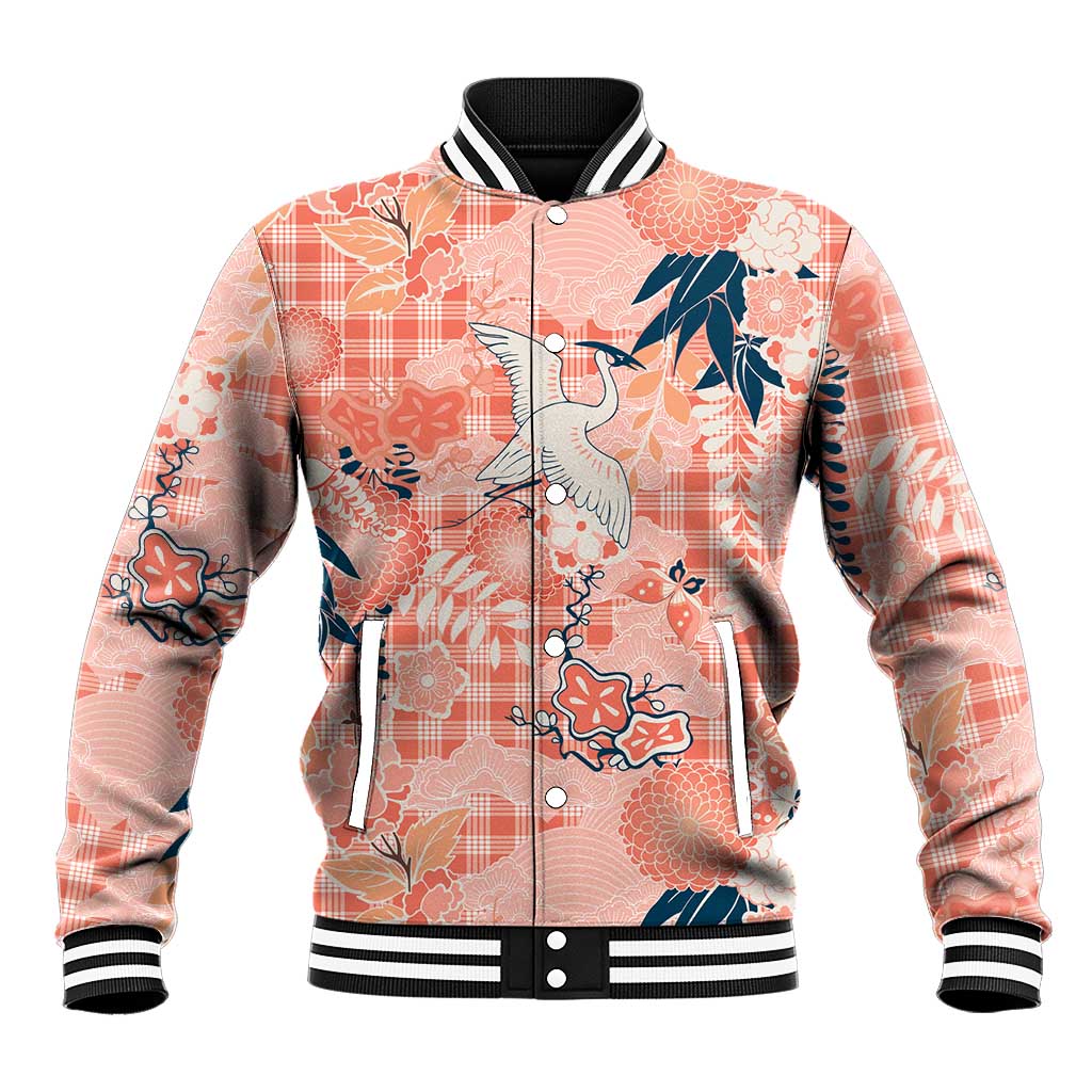 Red Palaka Crane and Flowers Baseball Jacket Japan Heritage Spirit LT9 Unisex Red - Polynesian Pride
