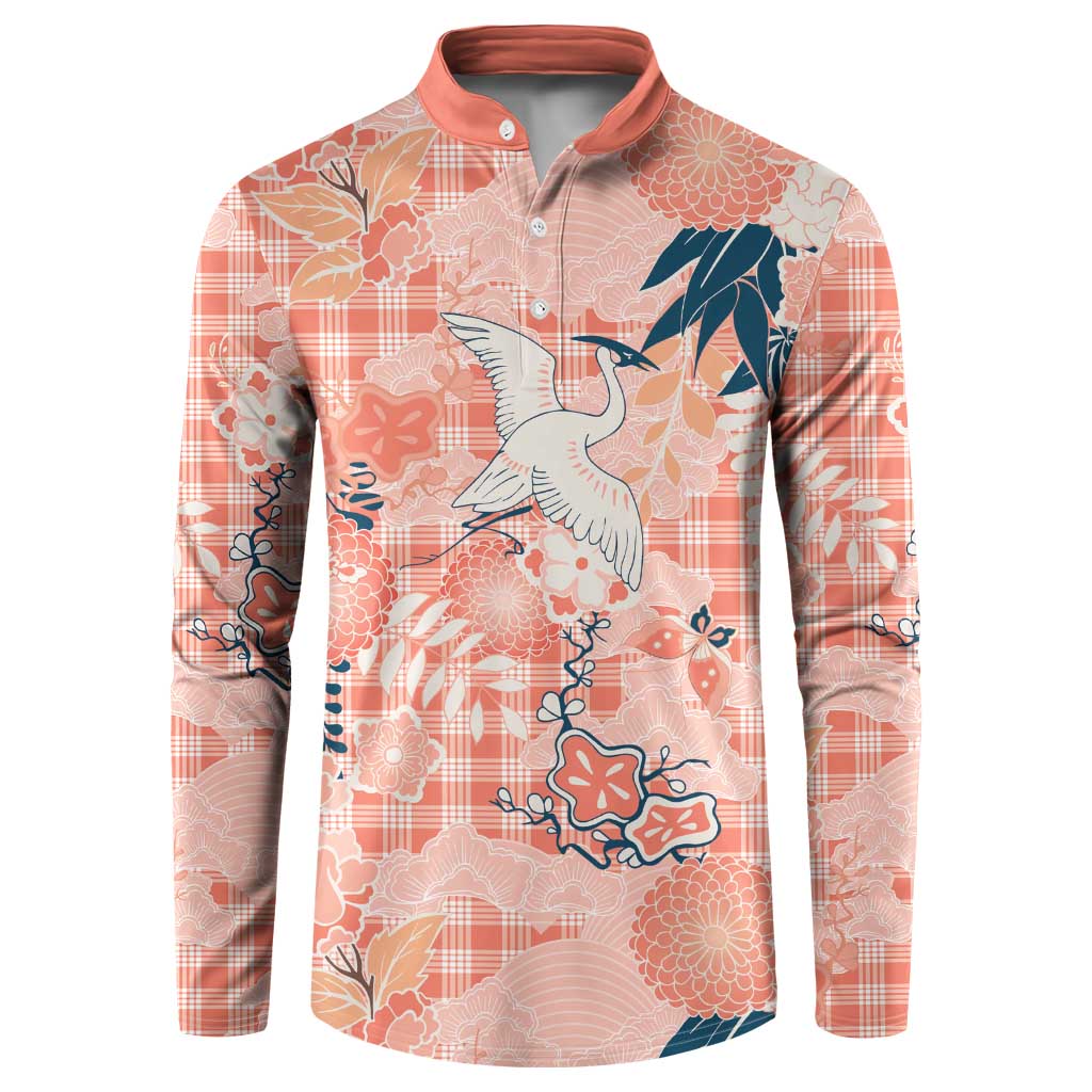 Red Palaka Crane and Flowers Button Sweatshirt Japan Heritage Spirit LT9 Red - Polynesian Pride
