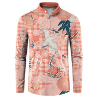 Red Palaka Crane and Flowers Button Sweatshirt Japan Heritage Spirit LT9 Red - Polynesian Pride