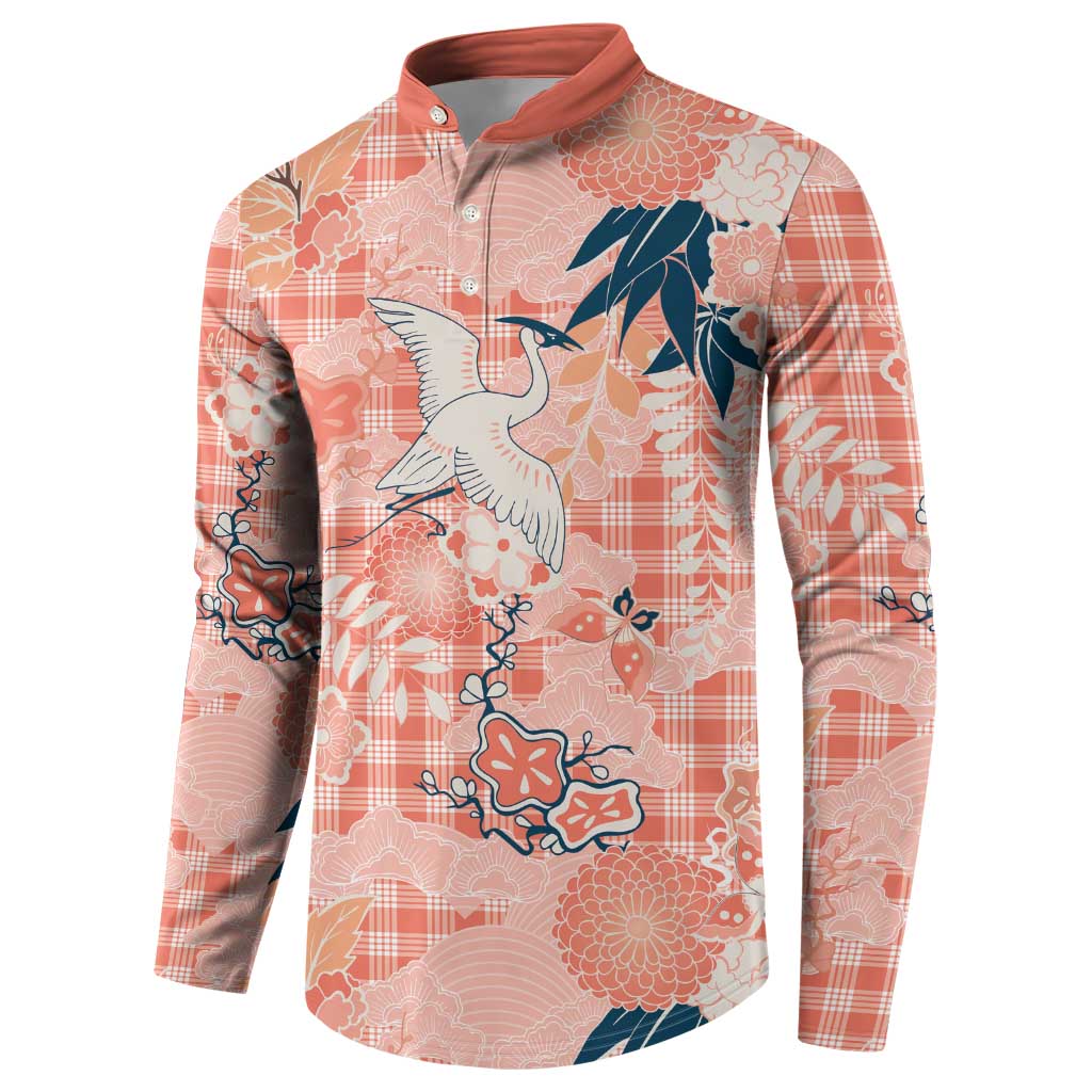 Red Palaka Crane and Flowers Button Sweatshirt Japan Heritage Spirit LT9 - Polynesian Pride