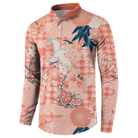 Red Palaka Crane and Flowers Button Sweatshirt Japan Heritage Spirit LT9 - Polynesian Pride