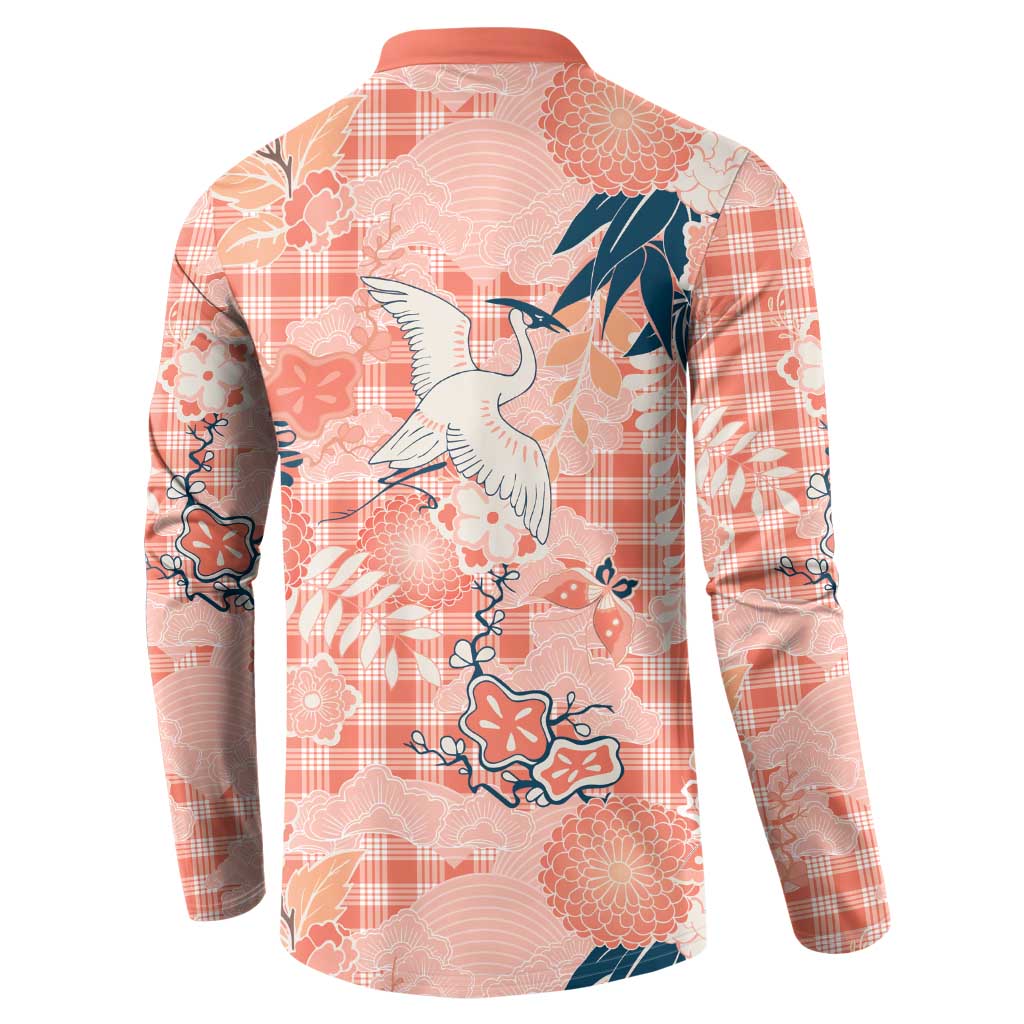 Red Palaka Crane and Flowers Button Sweatshirt Japan Heritage Spirit LT9 - Polynesian Pride