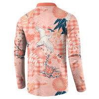 Red Palaka Crane and Flowers Button Sweatshirt Japan Heritage Spirit LT9 - Polynesian Pride