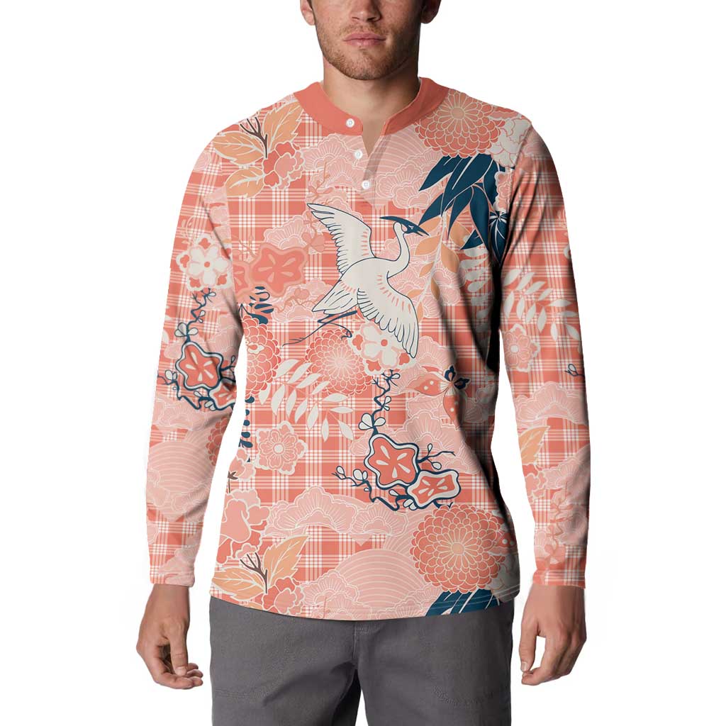 Red Palaka Crane and Flowers Button Sweatshirt Japan Heritage Spirit LT9 - Polynesian Pride