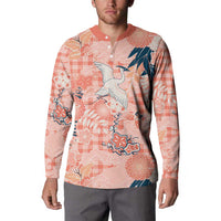 Red Palaka Crane and Flowers Button Sweatshirt Japan Heritage Spirit LT9 - Polynesian Pride