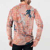 Red Palaka Crane and Flowers Button Sweatshirt Japan Heritage Spirit LT9 - Polynesian Pride