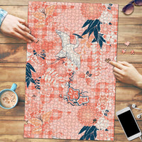 Red Palaka Crane and Flowers Puzzle Japan Heritage Spirit LT9 Red - Polynesian Pride
