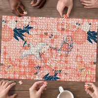 Red Palaka Crane and Flowers Puzzle Japan Heritage Spirit LT9 - Polynesian Pride