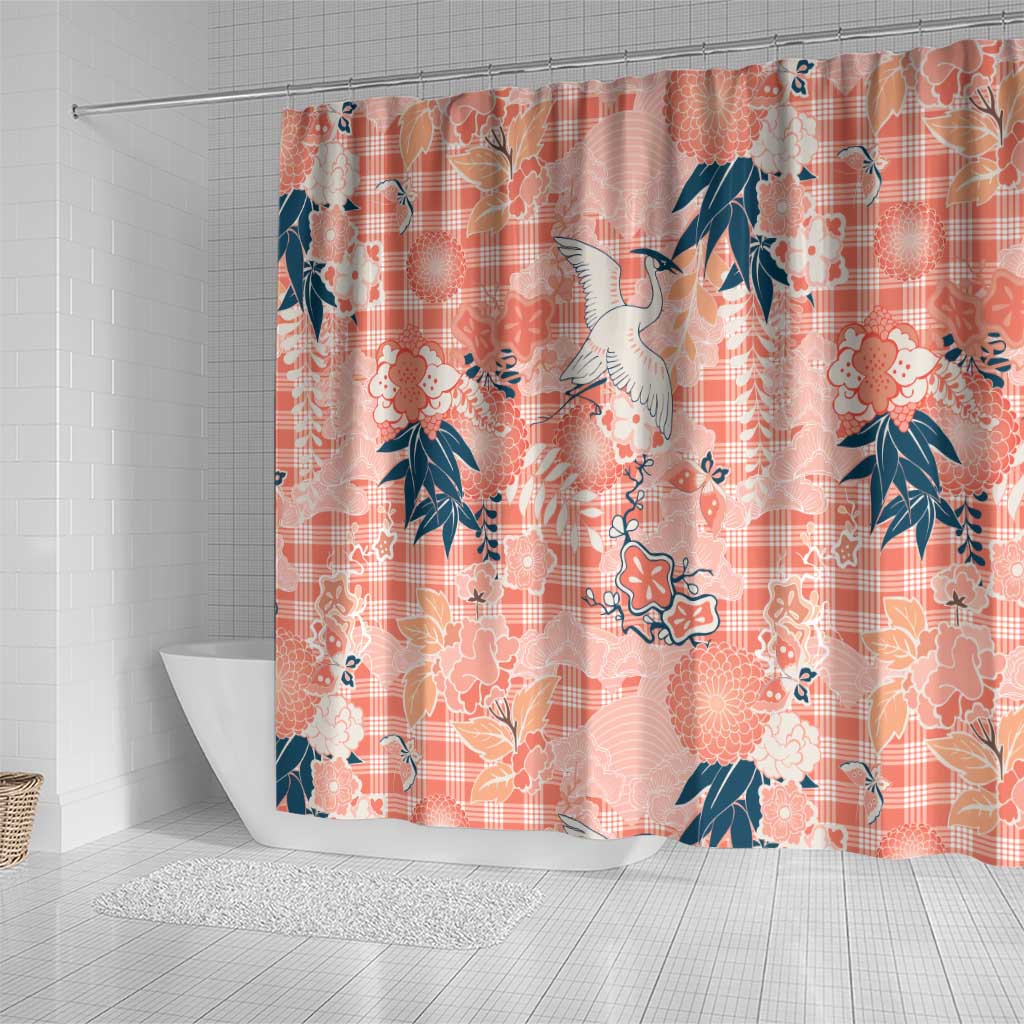Red Palaka Crane and Flowers Shower Curtain Japan Heritage Spirit LT9 - Polynesian Pride