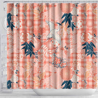 Red Palaka Crane and Flowers Shower Curtain Japan Heritage Spirit LT9 - Polynesian Pride