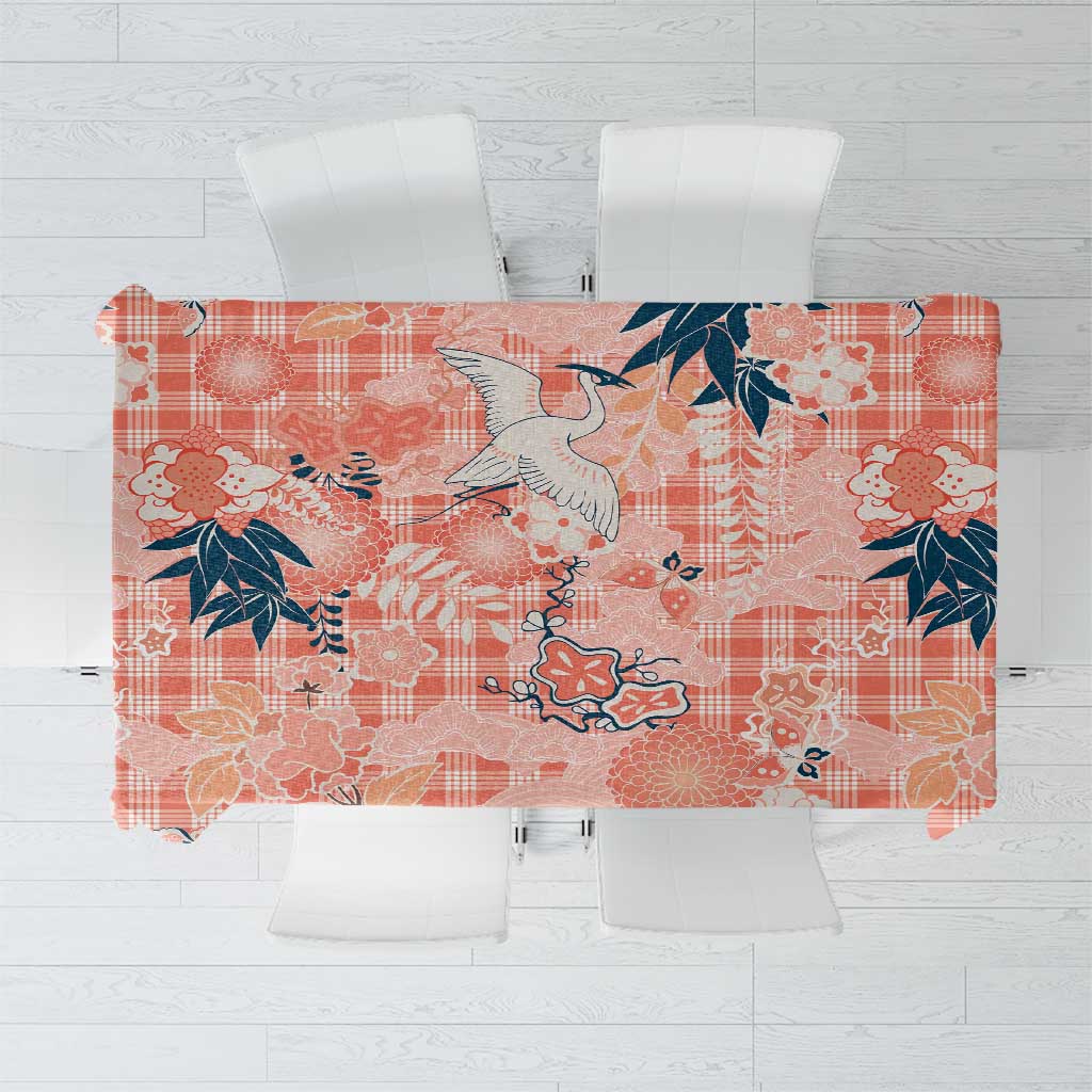 Red Palaka Crane and Flowers Tablecloth Japan Heritage Spirit LT9 Red - Polynesian Pride