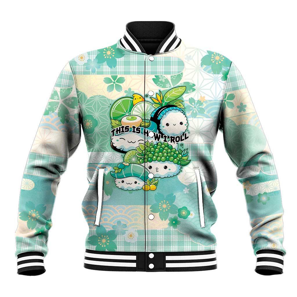 Personalized Japanese Kawaii Sushi Baseball Jacket Green Wagara Palaka This Is How I Roll LT9 Unisex Green - Polynesian Pride