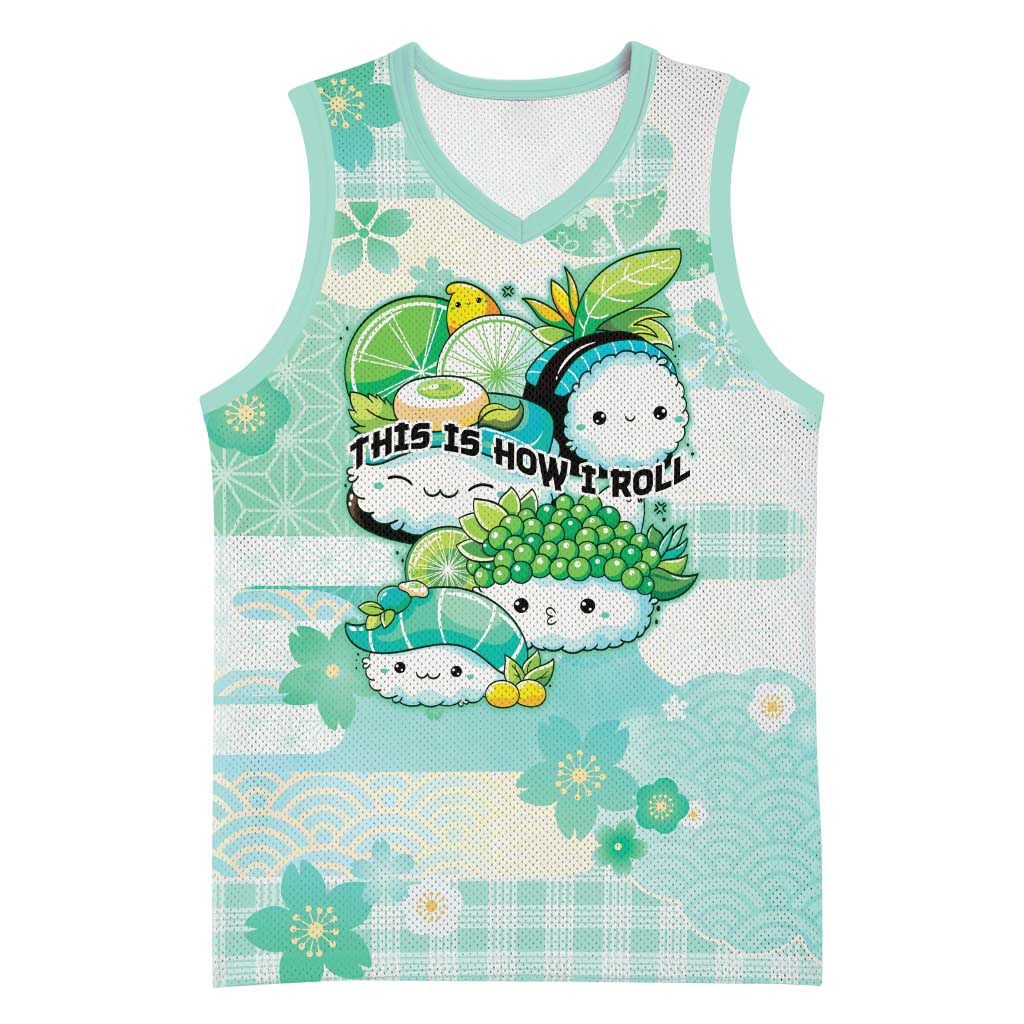 Personalized Japanese Kawaii Sushi Basketball Jersey Green Wagara Palaka This Is How I Roll LT9 Unisex Green - Polynesian Pride